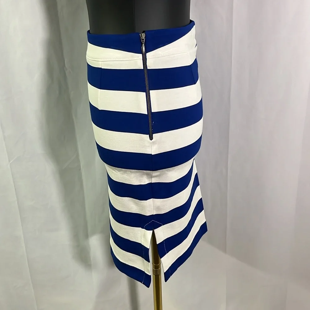 NWT Banana Republic Royal Blue & White Striped Ponte Knit Side Slit Pencil Skirt - Picture 3 of 16
